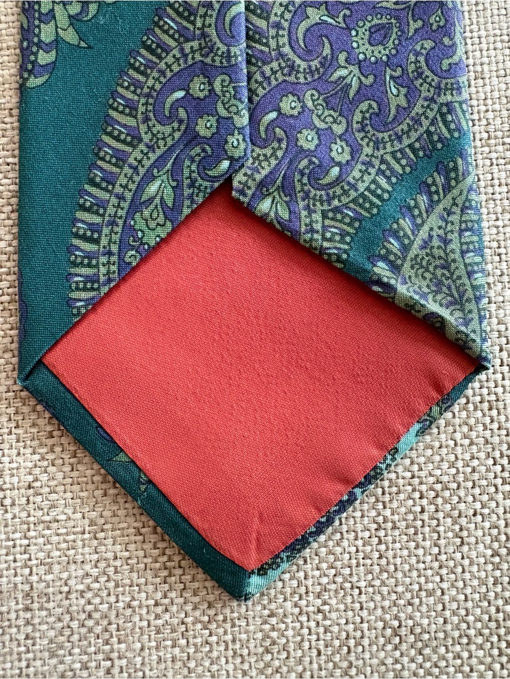 Vintage Lord & Taylor Kensington Collection Paisley Silk Tie Teal Purple 3.75” - Picture 8 of 11